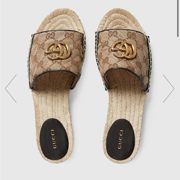 Authentic Gucci WOMEN'S GG MATELASSÉ CANVAS ESPADRILLE SANDAL - Picture 1 of 11